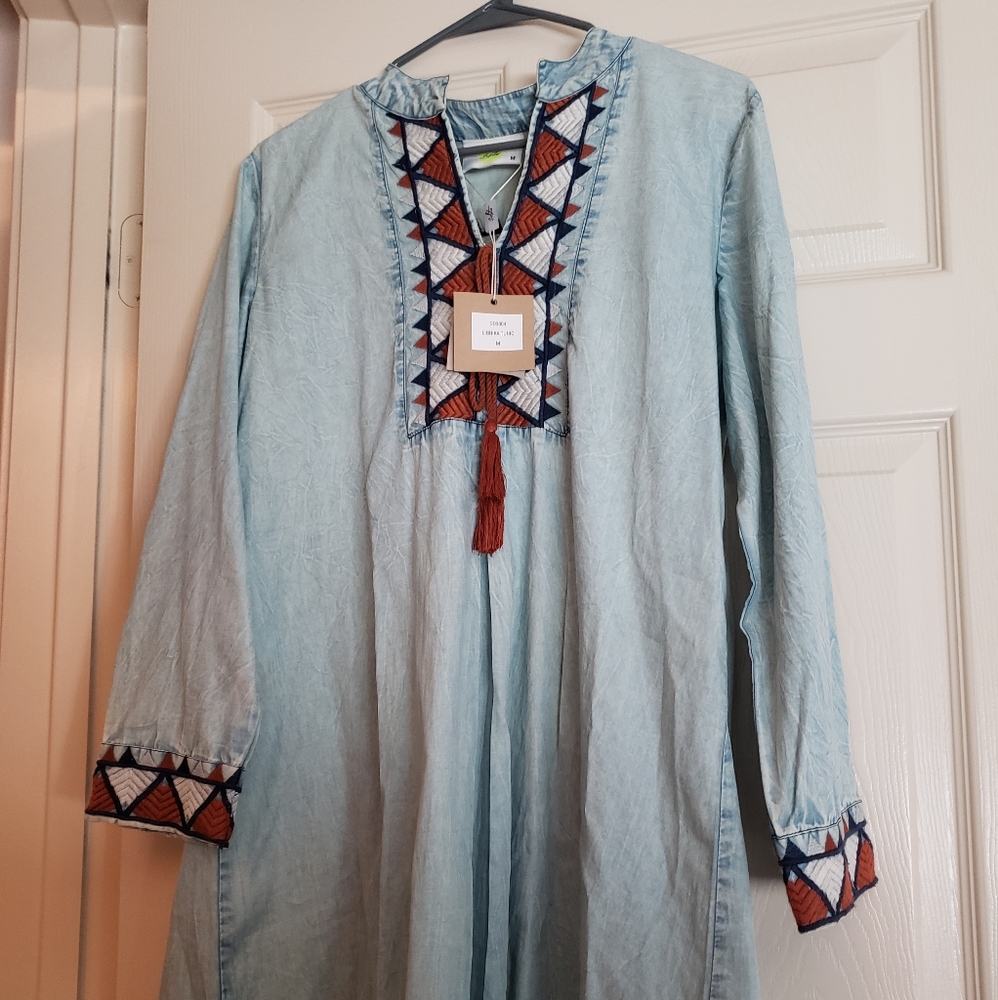Solito light chambray embroidered tunic dress